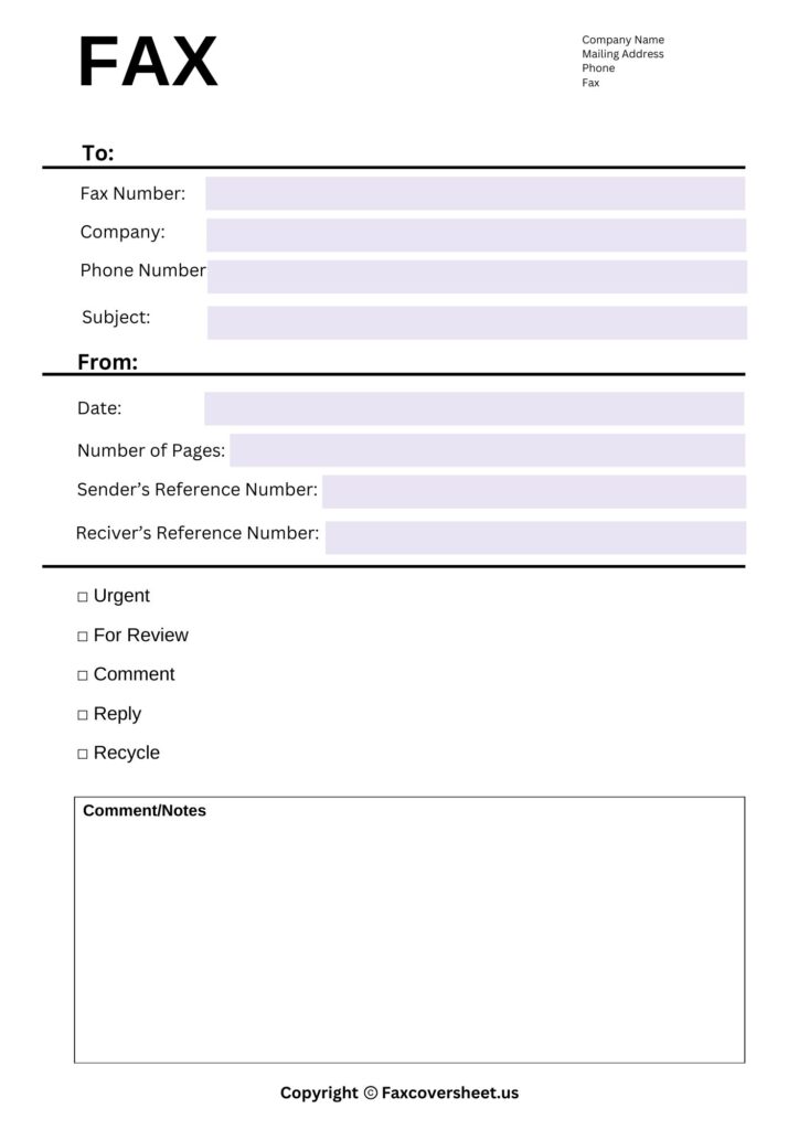 Printable Urgent Fax Cover Sheet Template